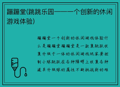 蹦蹦堂(跳跳乐园——一个创新的休闲游戏体验)